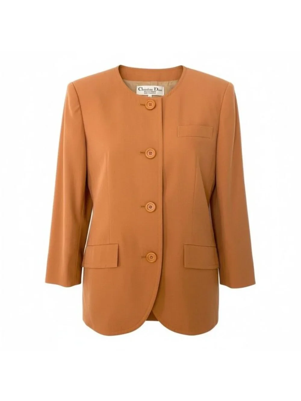 Dior Collarless Jacket Wool 7 Sizes Orange